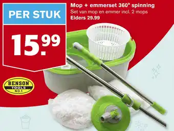 Hoogvliet Mop + emmerset 360° spinning Set van mop en emmer incl. 2 mops aanbieding