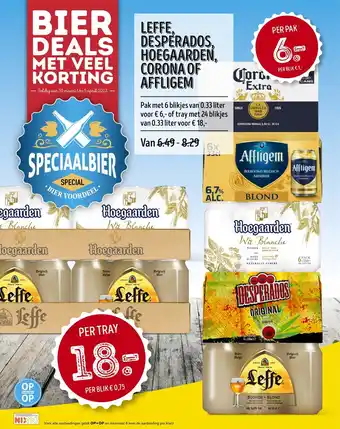 Hoogvliet Leffe, Desperados, Hoegaarden, Corona of affligem 6 blikjes van 0.33 liter per tray aanbieding