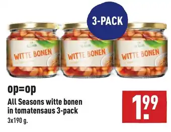ALDI All seasons witte bonen in tomatensaus 3-pack 3 x 190g aanbieding