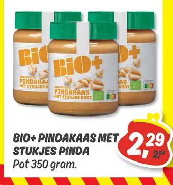 Dekamarkt Bio+ pindakaas met stukjes pinda pot 350 gram aanbieding