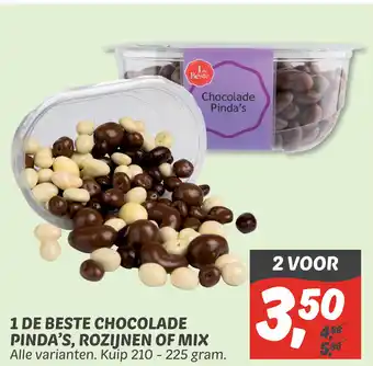 Dekamarkt 1 de beste chocolade pinda's, rozijnen of mix kuip 210 - 225 gram aanbieding