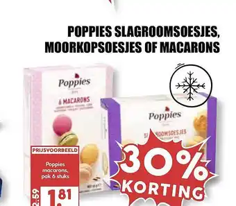 MCD Supermarkt Poppies slagroomsoesjes, moorkopsoesjes of macarons 30% Korting aanbieding