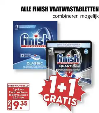 MCD Supermarkt Alle finish vaatwastabletten 1+1 Gratis aanbieding