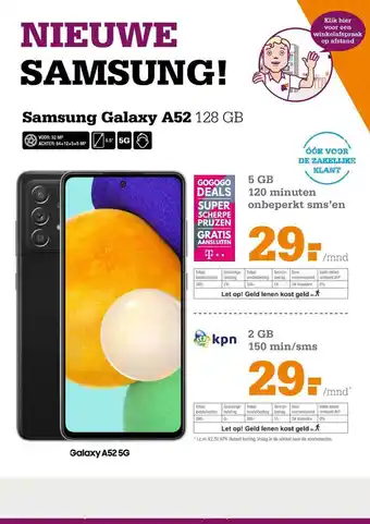 Telecombinatie Samsung galaxy a52 128 gb aanbieding