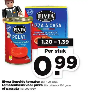 PLUS Elvea gepelde tomaten, tomatenbasis voor pizza of passata aanbieding