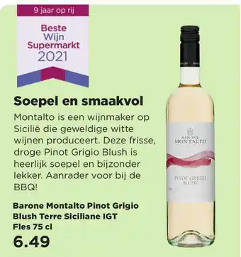 PLUS Barone Montalto Pinot Grigio Blush Terre Siciliane IGT Fles 75 Cl aanbieding