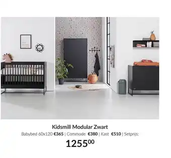 Babypark Kidsmill Modular Zwart Babybed 60x120 | Commode | Kast aanbieding