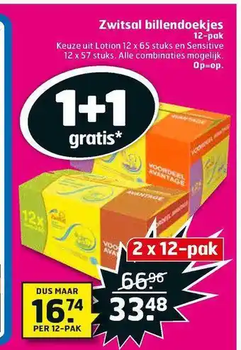 Trekpleister Zwitsal Billendoekjes 12-Pak 1+1 Gratis aanbieding