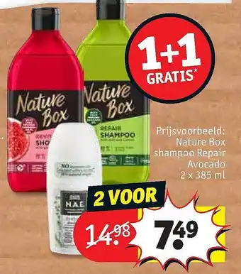 Kruidvat Nature Box Shampoo Repair Avocado 1+1 Gratis aanbieding