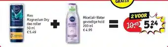 Kruidvat Nivea Men Magnesium Dry Deo Roller + Nivea Micellair Water Gevoelige Huid aanbieding