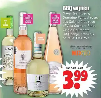 Dirk BBQ wijnen : nava real rueda, domaine fontval rosé, les calandières Rosé Of Villa Cornaro Pinot Grigio Spumante aanbieding