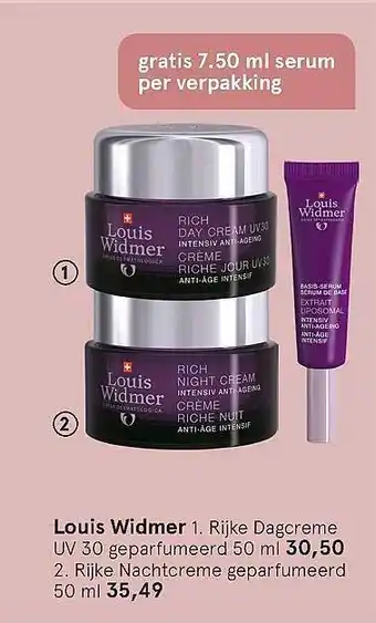 Etos Louis widmer rijke dagcreme uv 39 geparfumeerd 50 ml of rijke nachtcreme geparfumeerd 50 Ml aanbieding