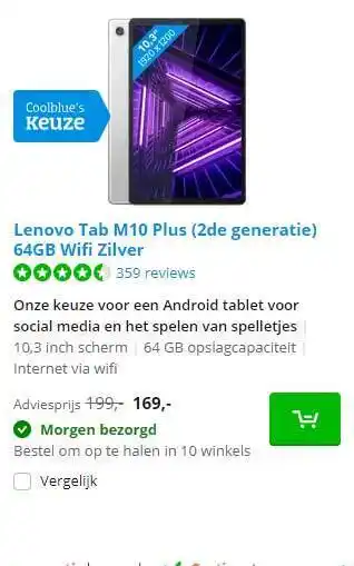 Coolblue Lenovo Tab M10 Plus (2de Generatie) 64GB Wifi Zilver aanbieding