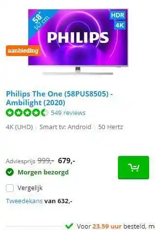 Coolblue Philips The One (58PUS8505) Ambilight (2020) aanbieding