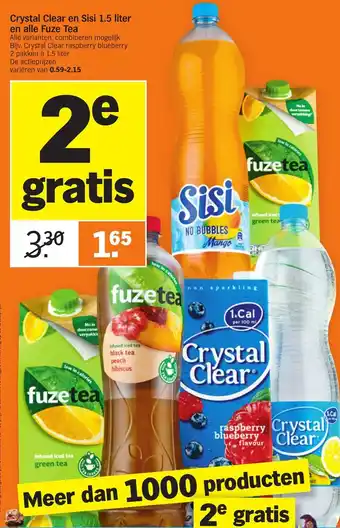 Albert Heijn Crystal Clear en SiSi 1.5L en Fuze Tea aanbieding