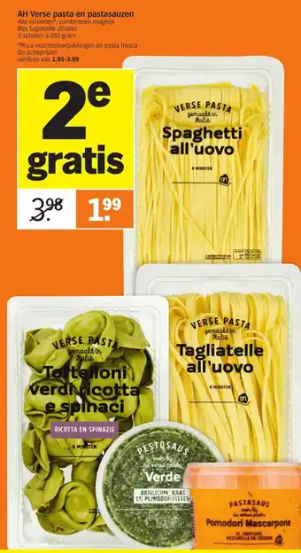 Albert Heijn AH Verse pasta en pastasauzen aanbieding