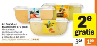 Albert Heijn AH Brood- en toastsalades 2*175g aanbieding