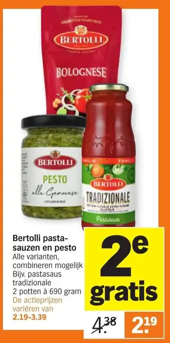 Albert Heijn Bertolli pastasauzen en pesto aanbieding