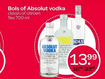 Spar Bols Of Absolut Vodka 700 ml aanbieding