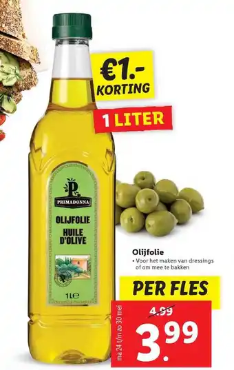 Lidl Primadonna Olijfolie €1.- Korting 1 liter aanbieding
