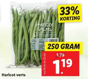 Lidl Haricot Verts 33% Korting 250 gram aanbieding