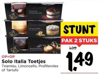 Vomar Voordeelmarkt Solo italia toetjes tiramisu, limoncello, profiteroles of tartufo aanbieding