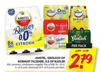 Dekamarkt Amstel, grolsch of kornuit pilsener, 0.0 Of Radler aanbieding