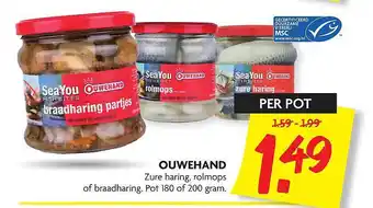 Dekamarkt Ouwehand zure haring, rolmops of braadharing 200gram aanbieding