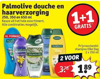 Kruidvat Palmolive douche en haarverzorging 1+1 Gratis 650ml aanbieding