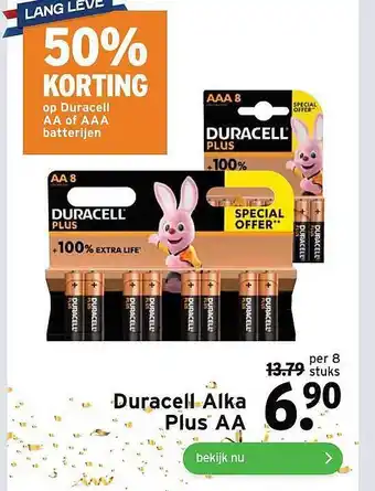 GAMMA Duracell alka plus AA 50% Korting aanbieding