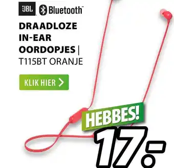 Expert JBL Draadloze In-Ear Oordopjes | T115BT Oranje aanbieding