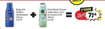 Kruidvat Nivea Body Milk Q10plus Verstevigend + Nivea Fresh Blends Shower Watermelon, Mint En Coconut Milk aanbieding