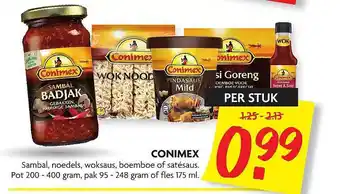 Dekamarkt Conimex sambal, noedels, woksaus, boemboe of satésaus aanbieding