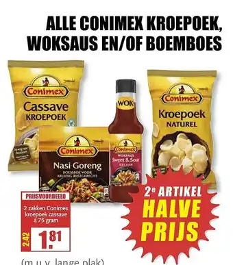 MCD Supermarkt Alle Conimex Kroepoek, Woksaus En-of Boemboes 75g aanbieding