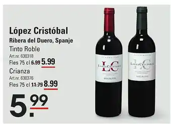 Sligro López Cristóbal Tinto Roble Of Crianza Ribera Del Duero, Spanje aanbieding