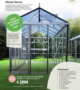 Aveve Glazen Serre Filclaire Full Option aanbieding