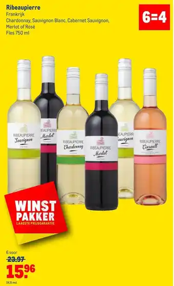 Makro Ribeaupierre Chardonnay, Sauvignon Blanc, Cabernet Sauvignon, Merlot Of Rosé aanbieding