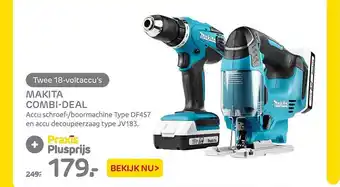 Praxis Makita Combi-Deal Accu Schroef--Boormachine DF457 En Accu Decoupeerzaag JV183 aanbieding