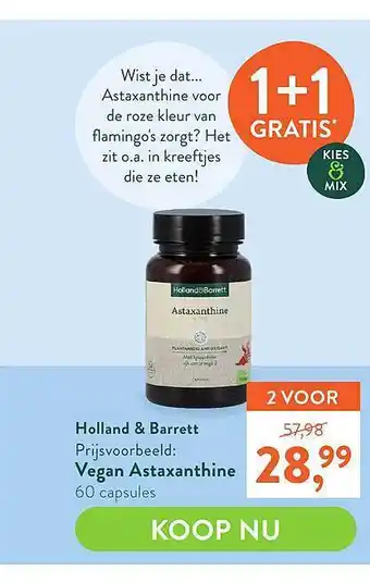 Holland & Barrett Holland & Barrett Vegan Astaxanthine 1+1 Gratis aanbieding