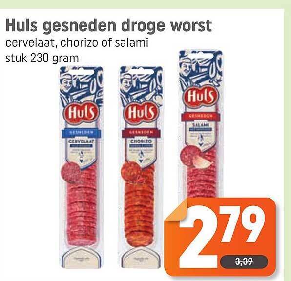 Huls Gesneden Droge Worst Cervelaat, Chorizo Of Salami aanbieding bij