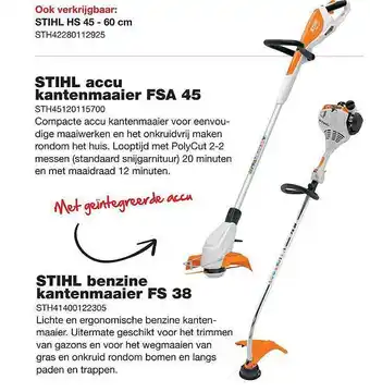 De Boer Drachten Stihl Accu Kantenmaaier FSA 45 Of Stihl Benzine Kantenmaaier FS 38 aanbieding