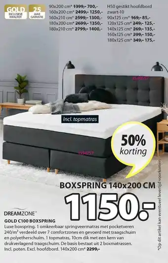 Jysk Dreamzone Gold C100 Boxspring 50% Korting aanbieding