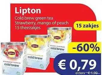 Die Grenze Lipton Cold Brew Green Tea Strawberry, Mango Of Peach 15 Theezakjes aanbieding