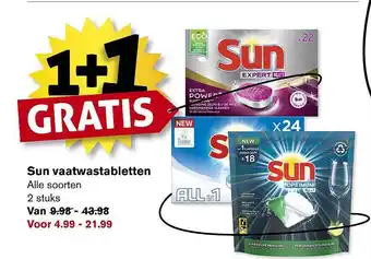 Hoogvliet Sun Vaatwastabletten 1+1 Gratis aanbieding