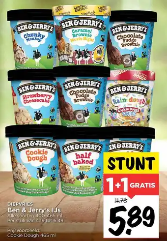 Vomar Voordeelmarkt Ben & Jerry's Ijs 1+1 Gratis aanbieding