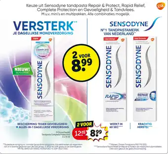 Kruidvat Keuze uit Sensodyne tandpasta Repair & Protect, Rapid Relief, aanbieding