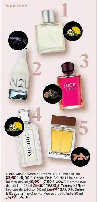 Etos Van Gils Between Sheets Eau De Toilette, Calvin Klein CK IN2U Him Eau De Toilette, Joop! Homme Eau De Toilette, Tommy Hilfige aanbieding