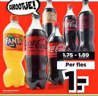 PLUS Coca-Cola of Fanta Alle flessen à 1 liter aanbieding