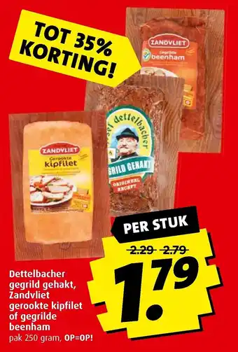 Boni Dettelbacher gegrild gehakt, zandvliet gerookte kipfilet of gegrilde beenham 250g aanbieding