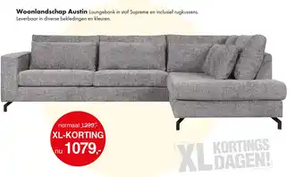 Woonsquare Woonlandschap Austin Loungebank in stof Supreme en inclusief rugkussens. aanbieding